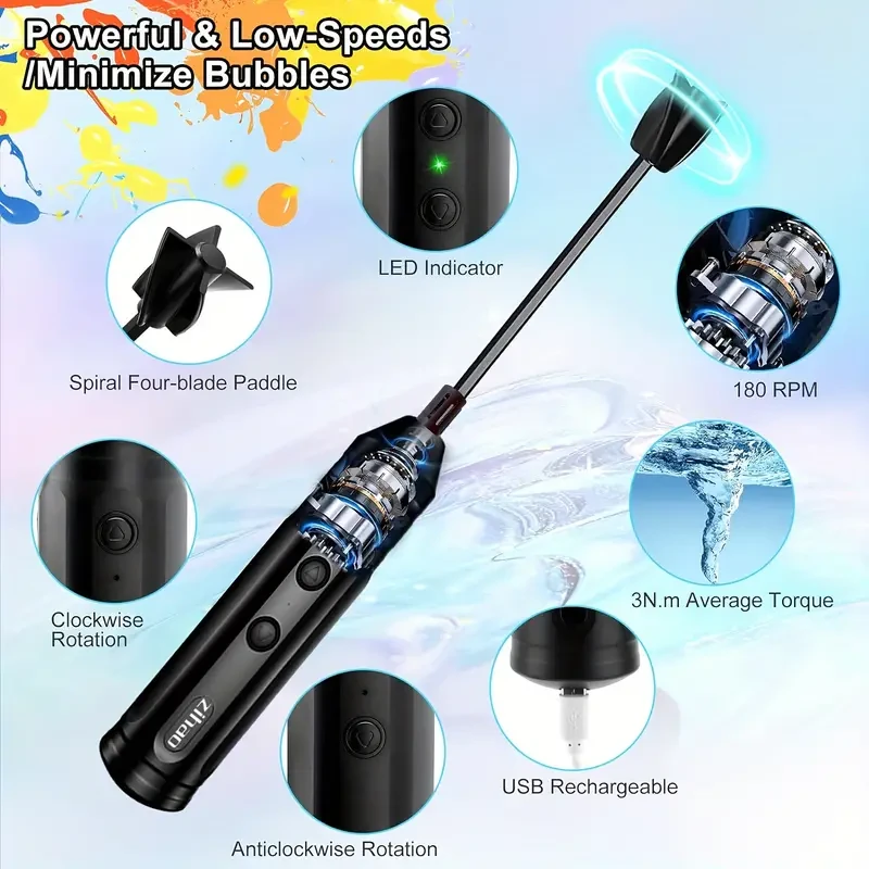 USB Rechargeable Resin Mixer - Advanced Epoxy Resin Stirrer With Handheld Design, LED Indicator For DIY Crafts, Resin Mixing Resin Casting Tool, Wrist-Saving (Includes 1 Paddle)