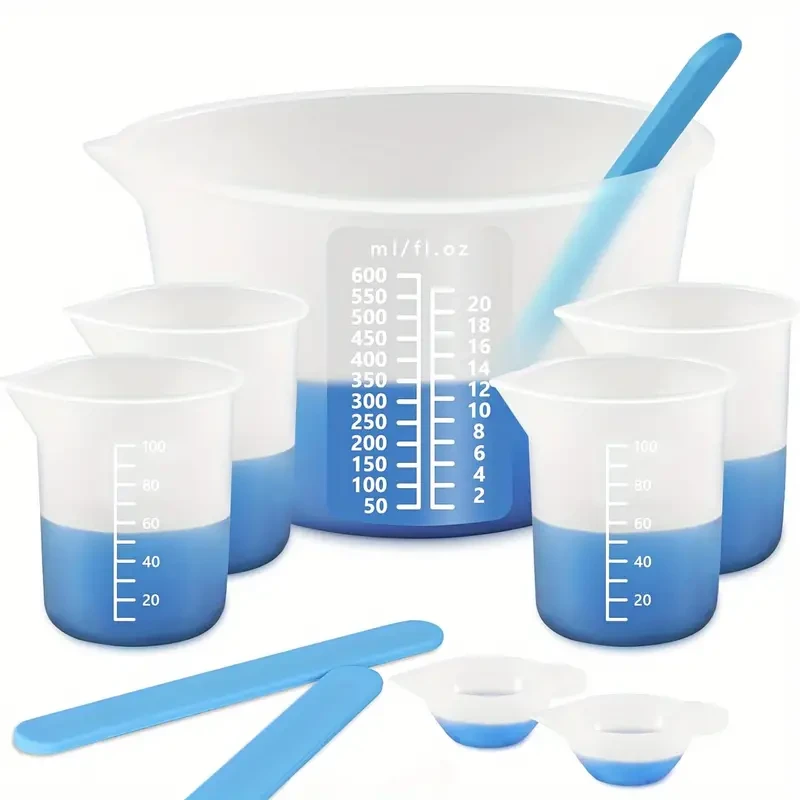 Resin Crafting Set: 10-Piece Silicone Measuring Cups (600Ml & 100Ml), Resin Mixing Cup, Silicone Stirring Rods - Suitable for Small And Large Projects