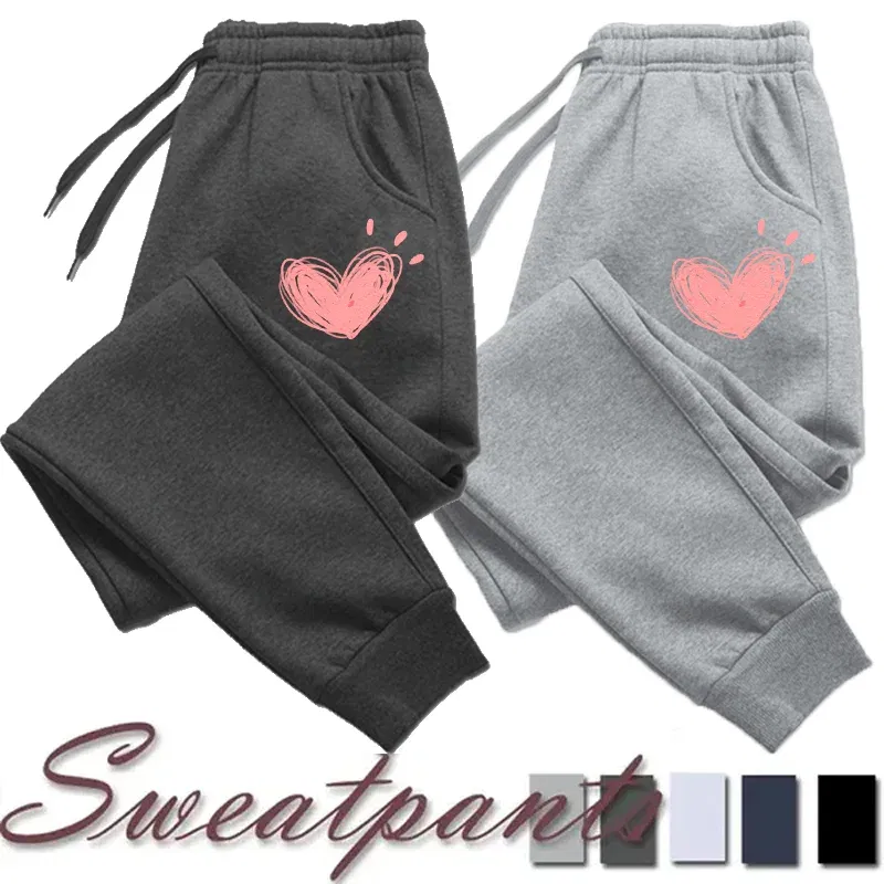 Color: Brown, Size: M - Women Cute Heart Printed Sweatpants Autumn Winter Cotton Long Pants Jogger Trousers Casual Sports Fitness Women Sweat Pants