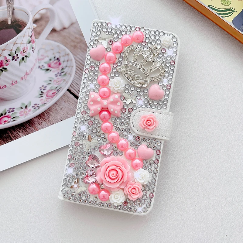 Color: WHITE, Material: Silicon - Wallet Glitter Case For Samsung Galaxy S24 FE S23 Ultra S22 Plus S21 S20 A13 A14 A15 A16 A53 A54 A55 A34 Flip Luxury Leather