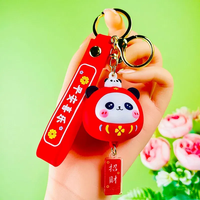 Color: Silver - Cartoon Panda Keychain Silicone Animal Doll Pendant Keyring For Women Men Bag Charms Car Key Holder Accessories Couple Gift
