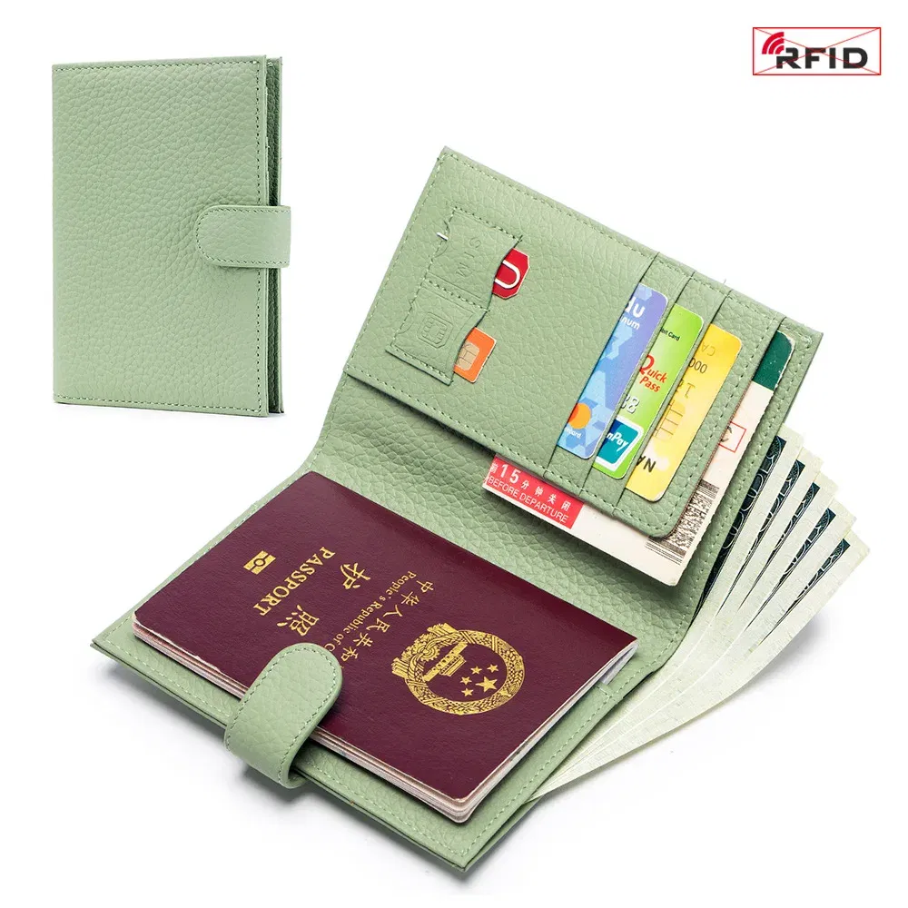Color: Red - Genuine Cow Leather Passport Holder Travel Wallet with Zipper Pocket Card Holder RFID Blocking Bifold Wallet for Men and Women