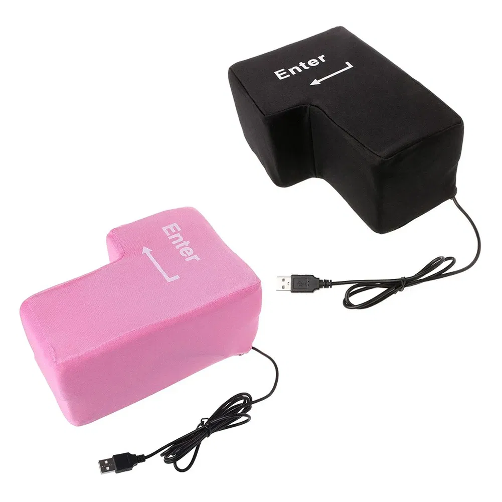 Color: Pink - Anti-Stress Computer Huge Enter Key Big Giant USB Keyboard Vent Button Pillow