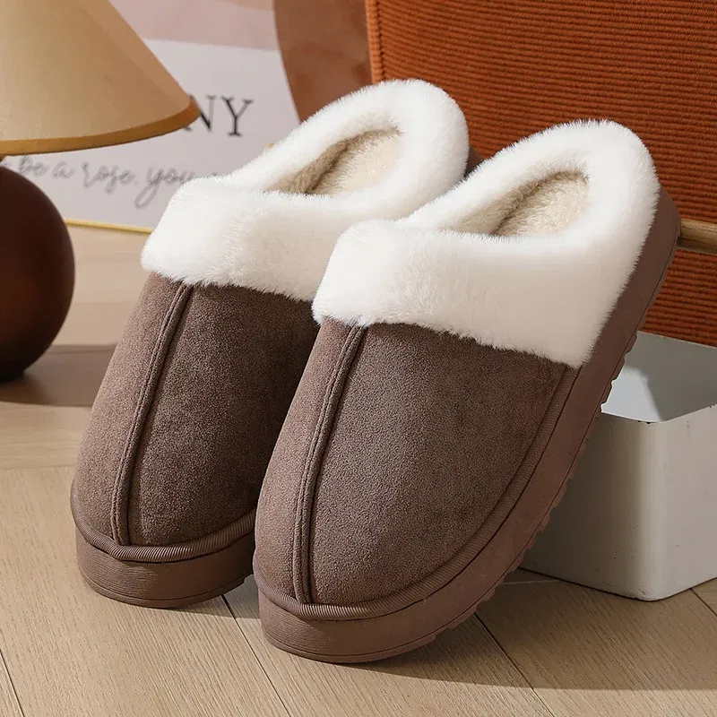 Color: Straw, Shoe Size: 42-43, Ships From: CHINA - Asgard Plush Women Slippers Thick Sole Non-slip Outdoor Fuzzy Slides Winter New Fur Collar Cotton Shoes Winter Warm Home Slipper