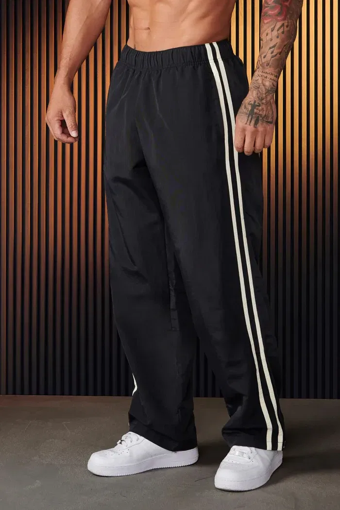 Color: Dark Grey, Size: S - Jogger Men's Sweatpants Gym Sports Fitness Splicing Strips Printing Mid Waist Casual Pants Ya Fashion Men Clothing Wide Leg Pan