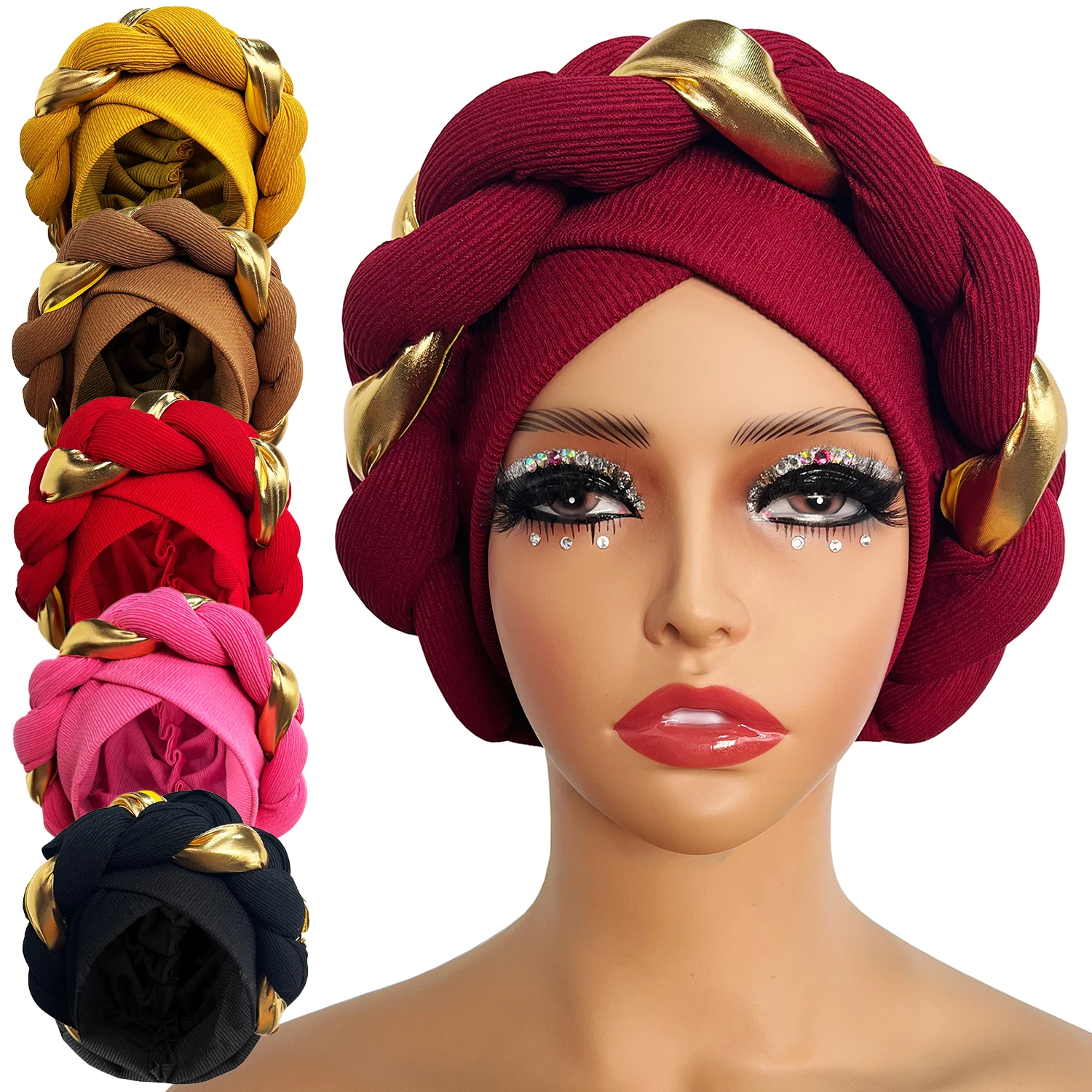 Color: White Oak, Ships From: CHINA - African Turban Cap Headdress Women's Pleated Hat Hair Accessories Arab Wrapped Muslim Hijab