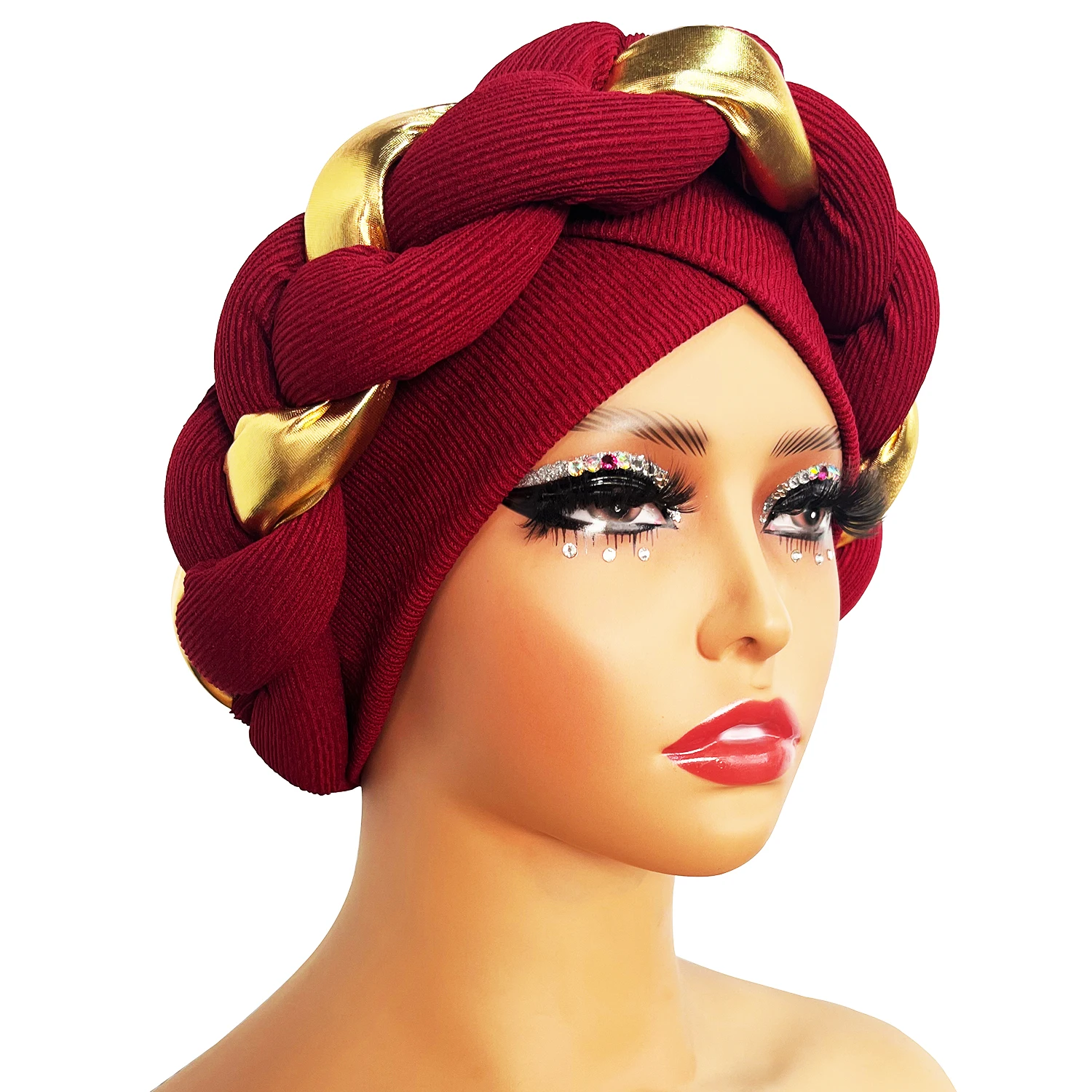 Color: White Oak, Ships From: CHINA - African Turban Cap Headdress Women's Pleated Hat Hair Accessories Arab Wrapped Muslim Hijab