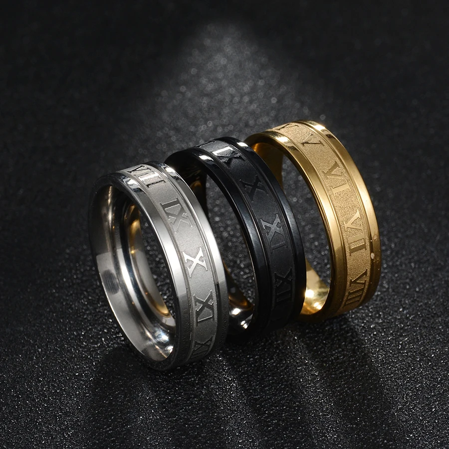 Main Stone Color: WHITE, Ring Size: 11.25 - Letdiffery 6mm Punk Roman Numerals Rings High Quality Stainless Steel Women Men Jewelry For Wholesale Dropshipping