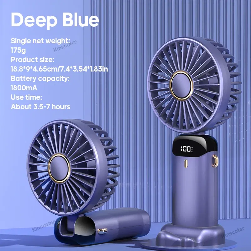 Color: Yellow - USB Handheld Mini Fan Foldable Portable Neck Hanging Fans 5 Speed USB Rechargeable Fan with Phone Stand and Display Screen