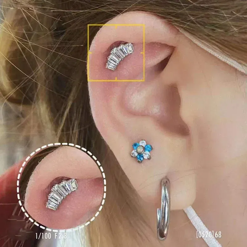 Metal color: Antique Bronze Plated, Main Stone Color: WHITE, Ships From: CHINA - G23 Titanium Ear Studs 5 Oblong CZ Blaze Curve Top Threaded Labret PIERC Lip Stud Ear Cartilage Tragus Helix Piercing Jewelry