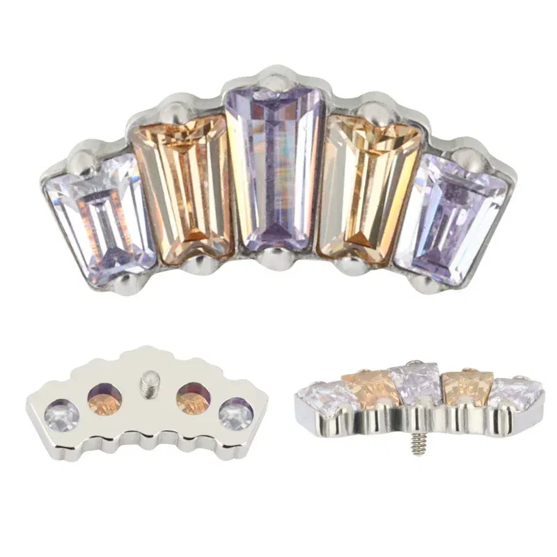 Metal color: Antique Bronze Plated, Main Stone Color: WHITE, Ships From: CHINA - G23 Titanium Ear Studs 5 Oblong CZ Blaze Curve Top Threaded Labret PIERC Lip Stud Ear Cartilage Tragus Helix Piercing Jewelry