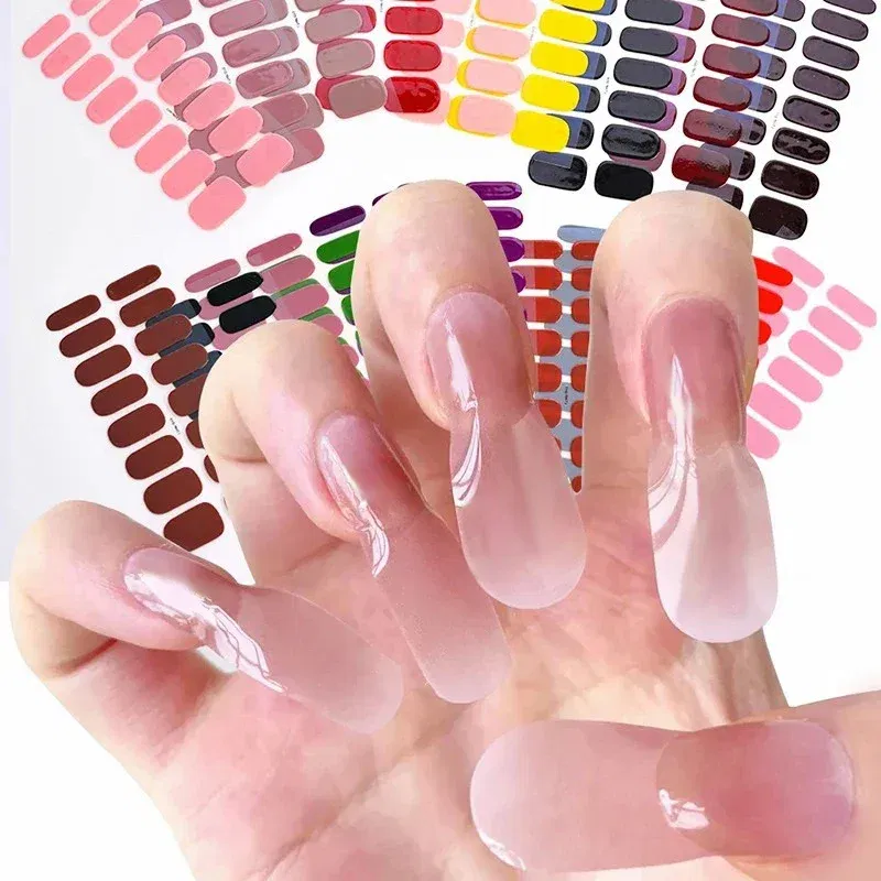 Color: Light Grey - DIY Gel Nail Stickers Cured-free Long-Lasting Solid Color Nail Strips Patch Slider Sticker Full Cover Decal Nail Manicure Patch