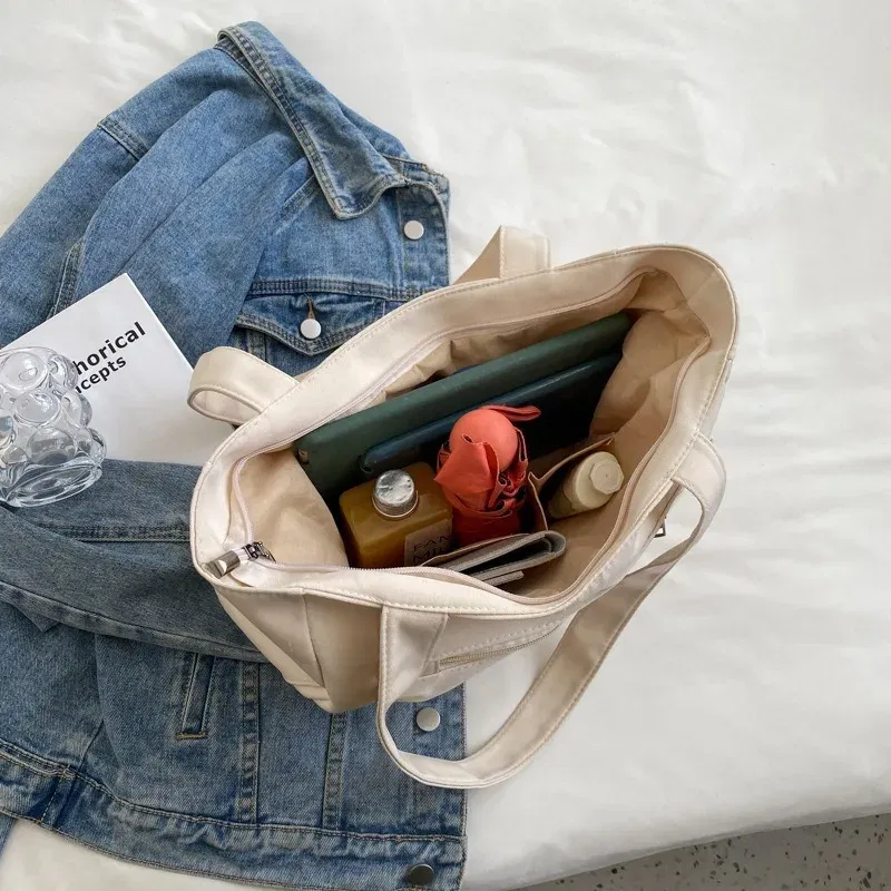 Color: black - Women's Fashion Shoulder Bag Class Large Capacity Student Tote Bag New Canvas Commuter Handbag Carrying Bags cabas eco bag