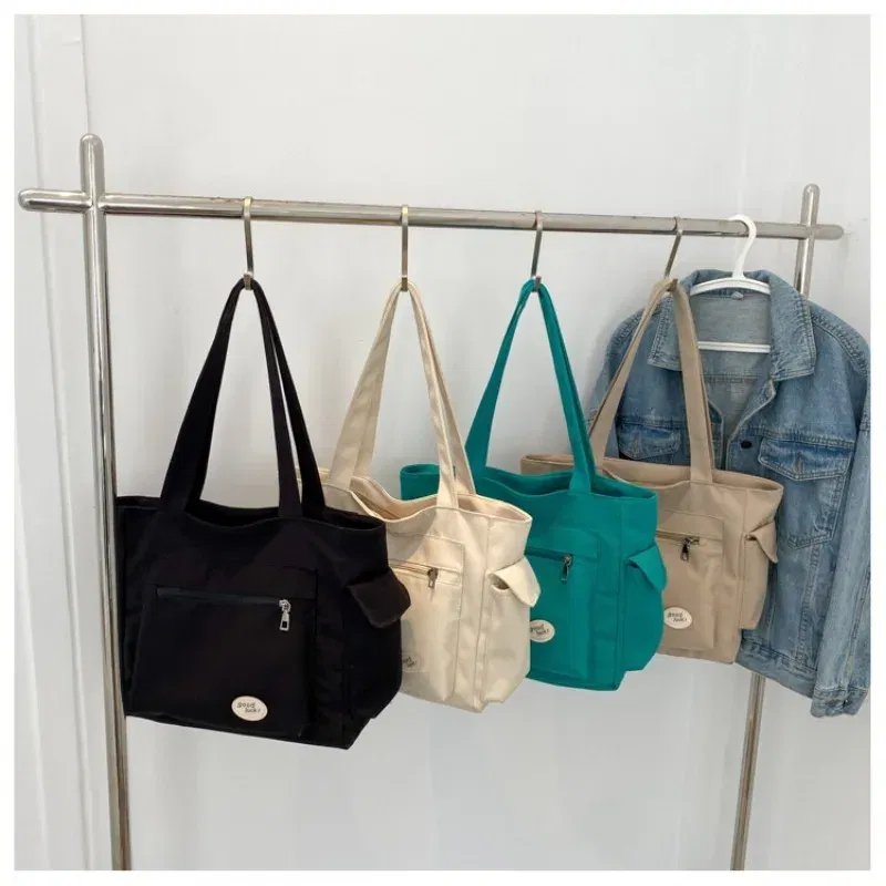 Color: black - Women's Fashion Shoulder Bag Class Large Capacity Student Tote Bag New Canvas Commuter Handbag Carrying Bags cabas eco bag
