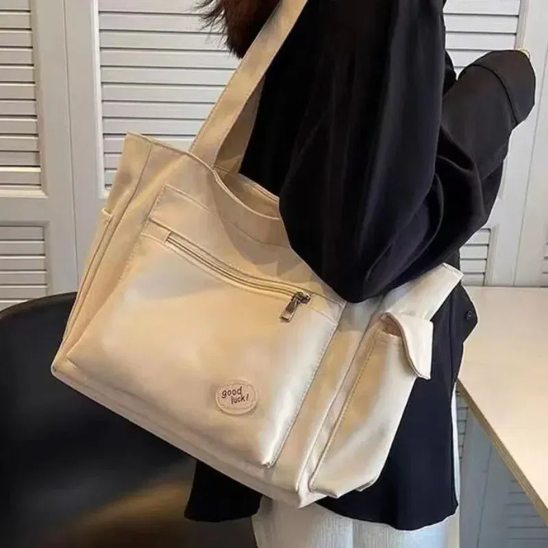 Color: black - Women's Fashion Shoulder Bag Class Large Capacity Student Tote Bag New Canvas Commuter Handbag Carrying Bags cabas eco bag