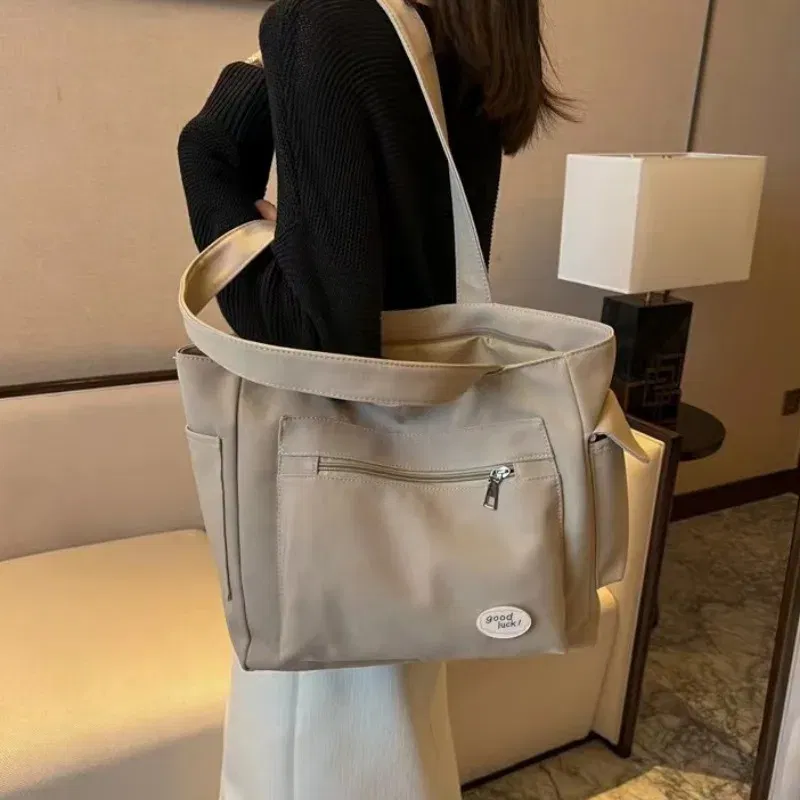 Color: black - Women's Fashion Shoulder Bag Class Large Capacity Student Tote Bag New Canvas Commuter Handbag Carrying Bags cabas eco bag