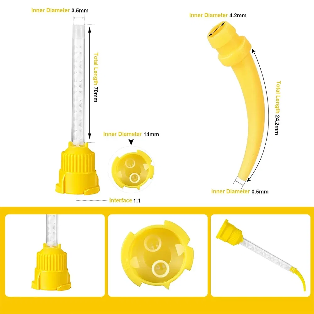 Color: Yellow - Denspay 50Pc Dental Silicone Rubber Conveying Mixing Head Disposable Impression Materials Mixing Tube Dentistry Materials
