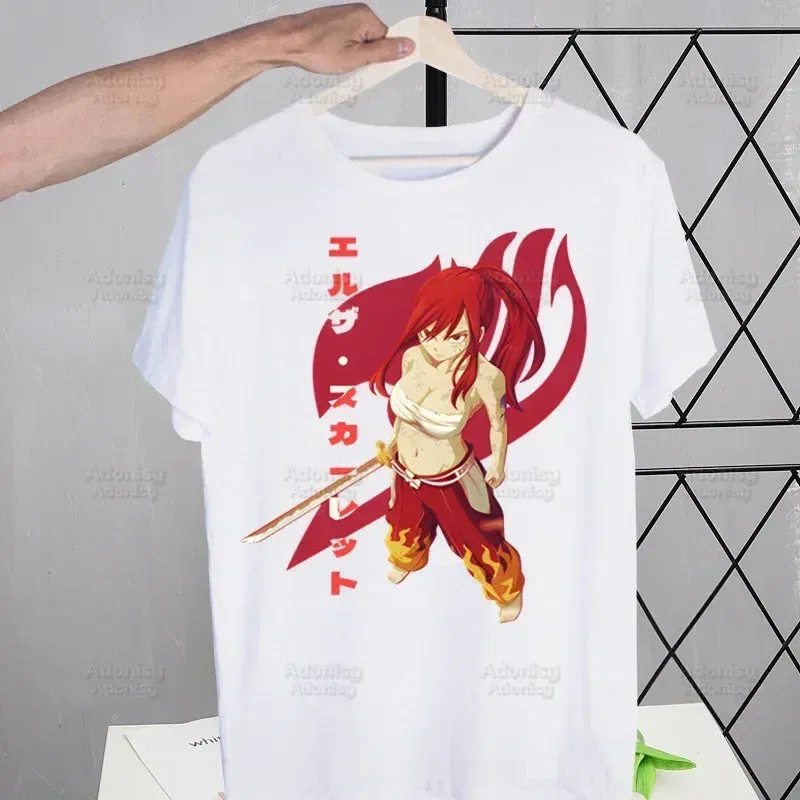 Color: Beige, Size: 4XL - Anime Fairy Tail Cartoon Natsu Erza Gray Lucy T-shirts Summer Men/Women Hip Hop Tshirt Streetwear t shirts Short Sleeve Tops