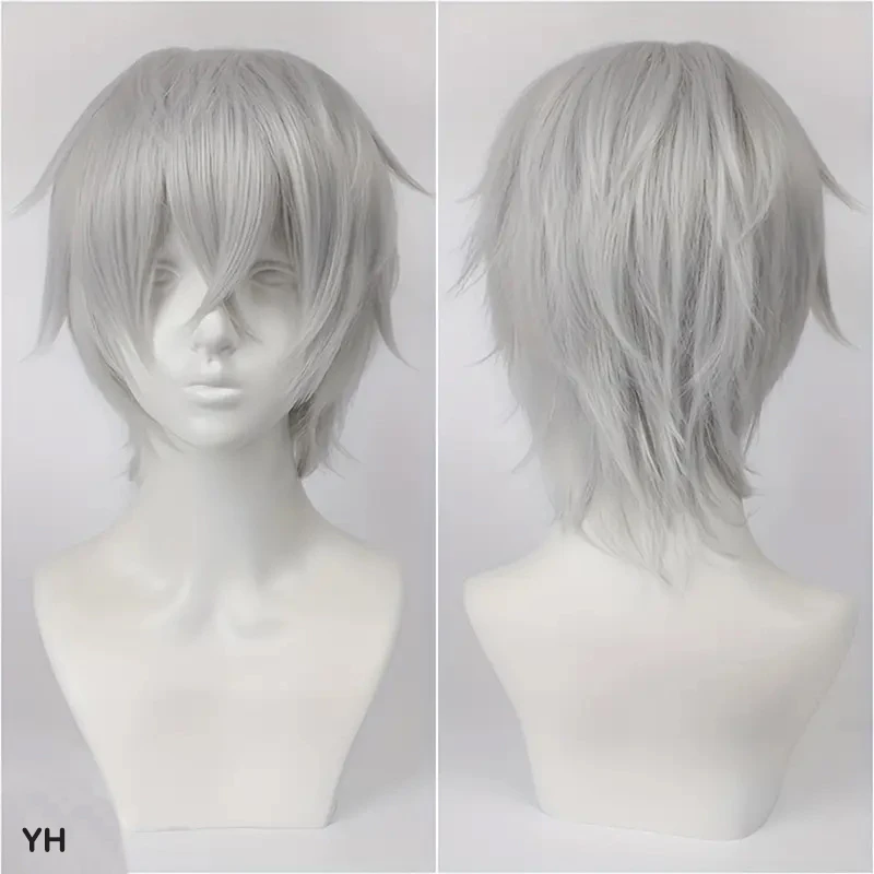 Color: WHITE, Stretched Length: 12inches - Unisex Short Bob Cosplay Wig with Bangs | Blonde Purple Gray Color | Halloween Party Lolita Costume Wig