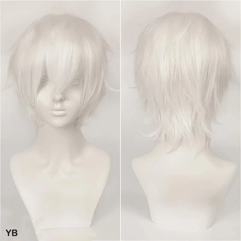 Color: WHITE, Stretched Length: 12inches - Unisex Short Bob Cosplay Wig with Bangs | Blonde Purple Gray Color | Halloween Party Lolita Costume Wig