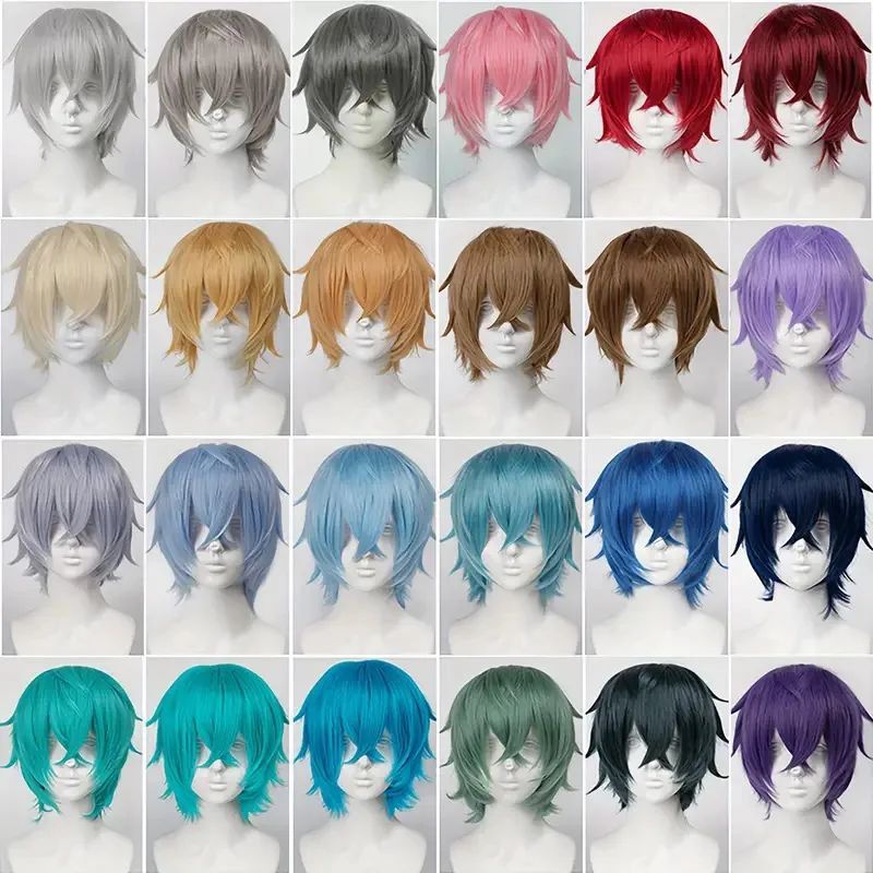 Color: WHITE, Stretched Length: 12inches - Unisex Short Bob Cosplay Wig with Bangs | Blonde Purple Gray Color | Halloween Party Lolita Costume Wig