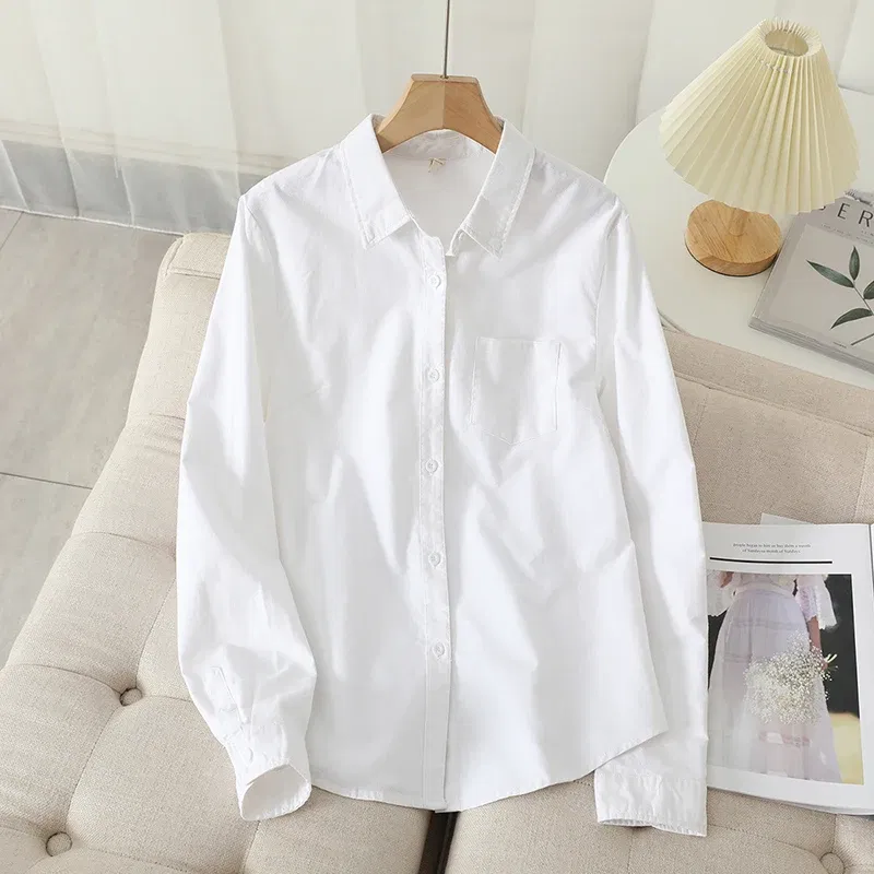 Color: Pink, Size: XL - Women's Casual Cotton Oxford Shirt 2023 New Woman Striped Blouse and Tops Simple Solid Lady White Blue Shirts Clothes