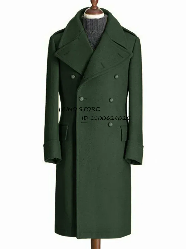 Color: green, Size: XXXL - Windbreak Men's Jacket Wool Long Coat Lapel Double Breasted Men's Trench Coats Windbreakers Jackets Man Winter 2023 Martens Male