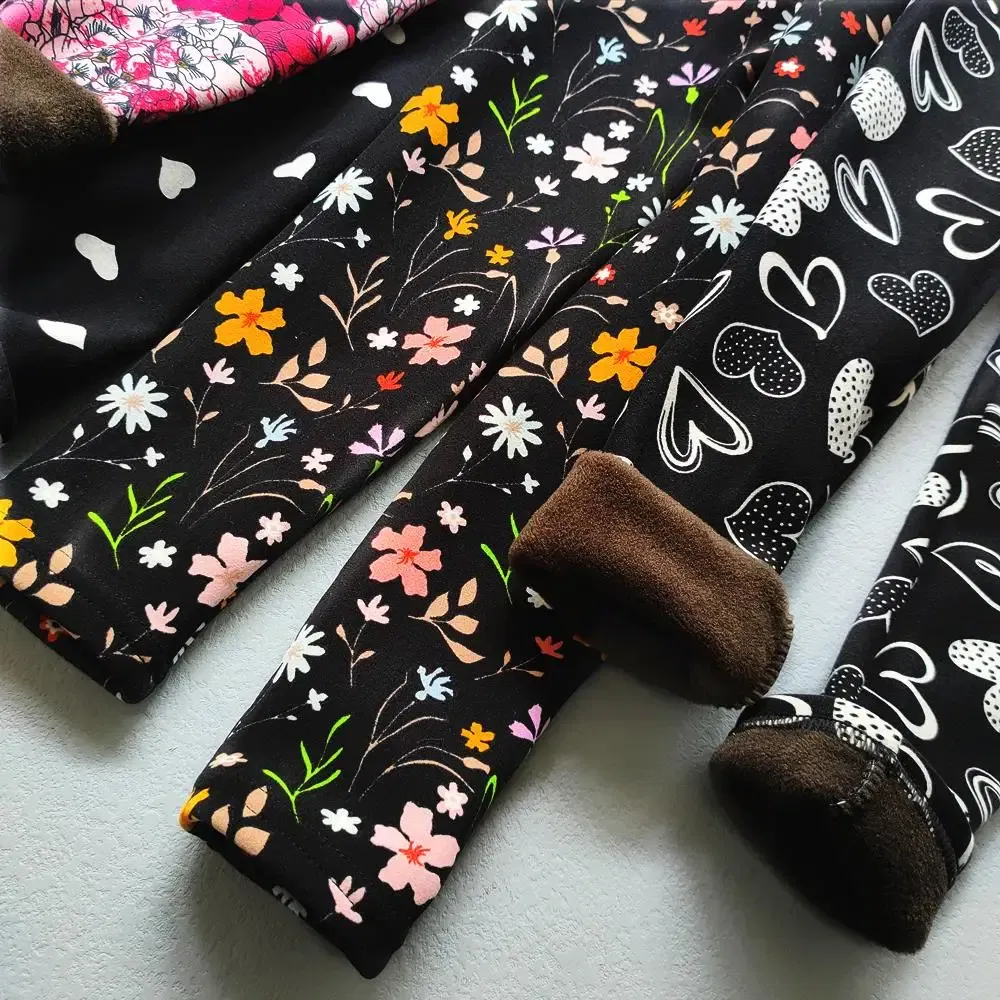 Color: Beige, Kid Size: 7 - Autumn Winter Print Flowers Thick Warm Kids Toddler Baby Girls Leggings Children's Pants