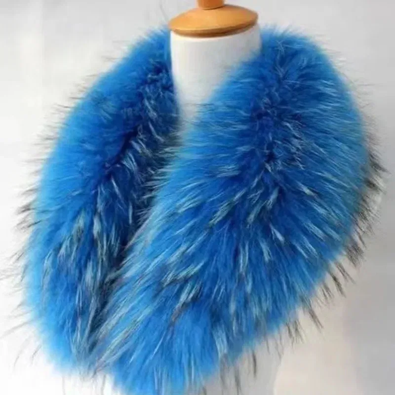 Color: Dark Khaki, Size: L - Winter Real Fox Fur Collar Woman Furry Natural Raccoon Fur Scarf Shawls Luxury Neck Warmer Wraps For Coat Fur Scarves Large Size