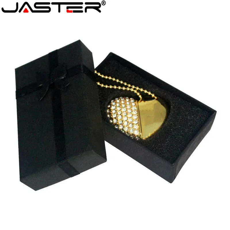 Color: Red, Capacity: 64GB - Metal Diamond USB Flash Drive 128GB Crystal Heart With Gift Box Pen Drive 64GB Creative Gifts Memory Stick Pendrive 32GB 16GB 8G