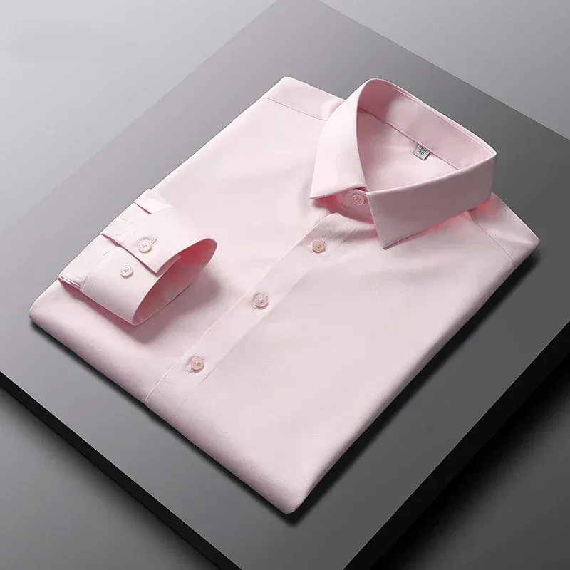 Color: WHITE, Size: XXXL - Men's Casual and Fashionable Long Sleeved Solid Color Shirt Non Ironing and Wrinkle Resistant Business Top