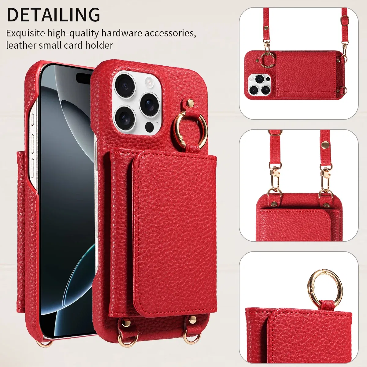 Color: Red, Bundle: Case & Strap, Material: Artificial Leather, Compatibility by Model: iPhone 14 Pro Max - For IPhone16 15 Pro Max 14 13 12 Series PU Leather Magsafe Magnetic Wireless Charging Shockproof Crossbody Wallet Phone Case