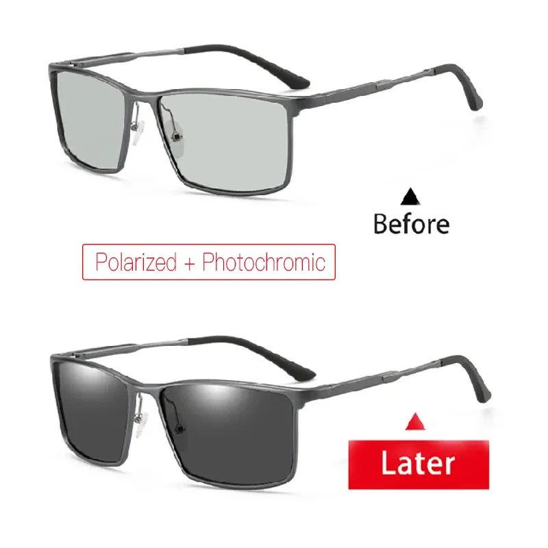Lenses Color: Yellow, Frame Color: Silver - Men's sunglasses myopia with diopter polarized prescription glasses UC400 retro anti-glare driving goggles square black shades