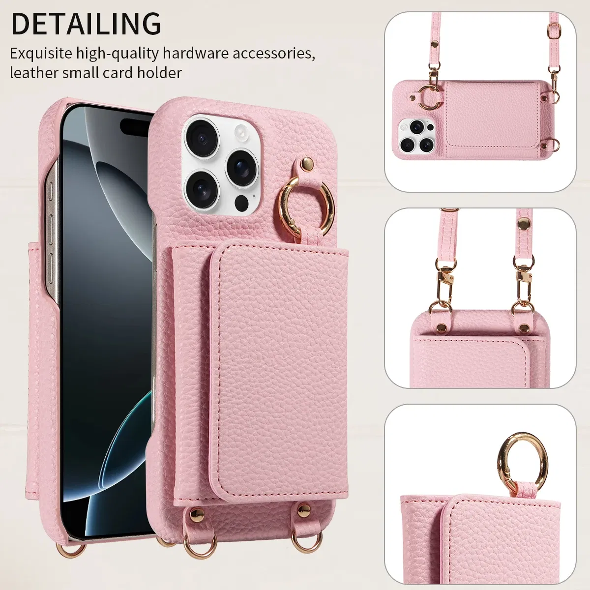 Color: Pink, Bundle: Case & Strap, Material: Artificial Leather, Compatibility by Model: iPhone 12 Pro - For IPhone16 15 Pro Max 14 13 12 Series PU Leather Magsafe Magnetic Wireless Charging Shockproof Crossbody Wallet Phone Case