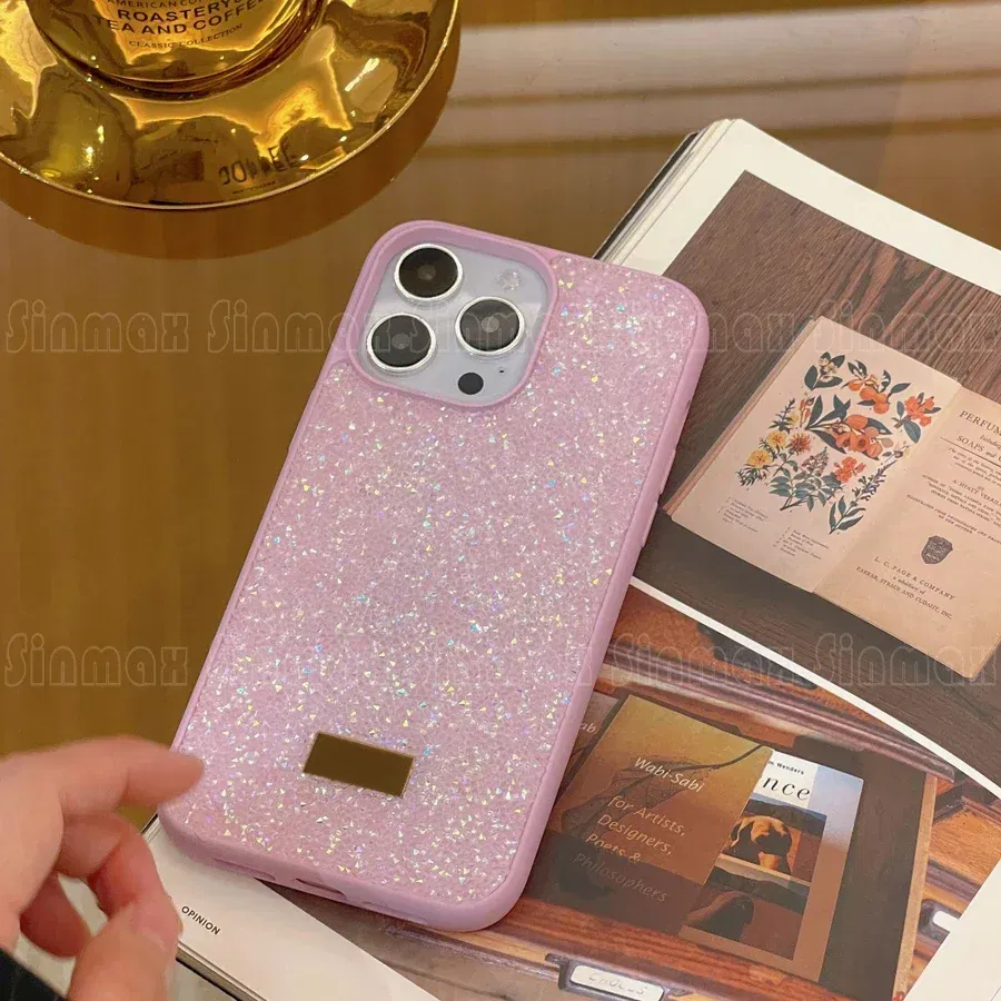 Color: Beige, Material: Cotton Fabric - Bling Glitter Phone Case For iPhone 16 15 14 13 12 Pro Max 11 Vogue Protective Soft Diamond Cover Coque Funda