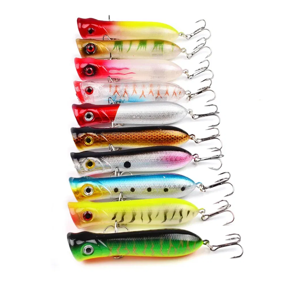 Color: green - 80mm 12g 6# Hook Popper Hard Bait Wobbler Fishing Lure Artificial Floating Trailer Ocean Fishing Bionic Carp Tackle Sea Fishing