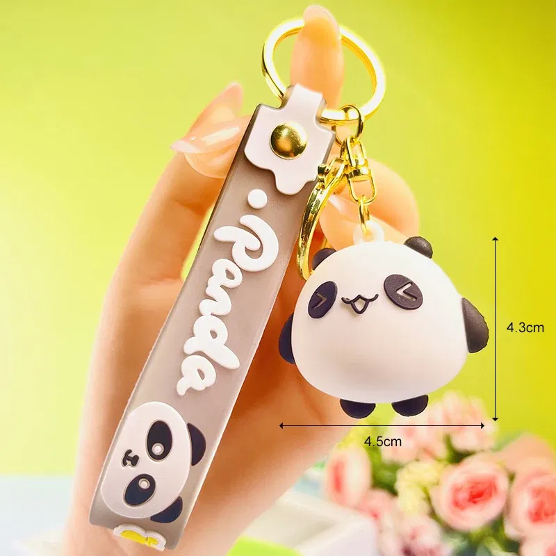 Color: Green - Cartoon Panda Keychain Silicone Animal Doll Pendant Keyring For Women Men Bag Charms Car Key Holder Accessories Couple Gift