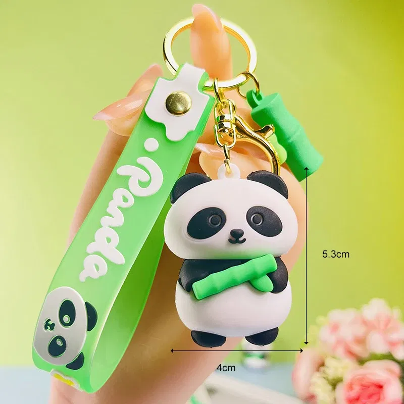 Color: Green - Cartoon Panda Keychain Silicone Animal Doll Pendant Keyring For Women Men Bag Charms Car Key Holder Accessories Couple Gift