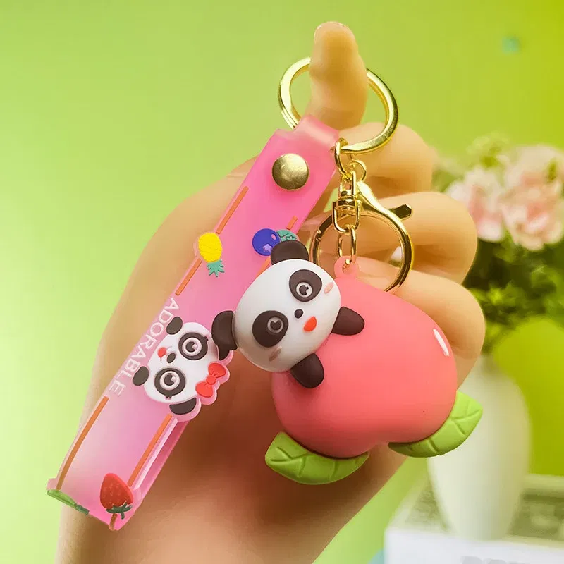 Color: Green - Cartoon Panda Keychain Silicone Animal Doll Pendant Keyring For Women Men Bag Charms Car Key Holder Accessories Couple Gift