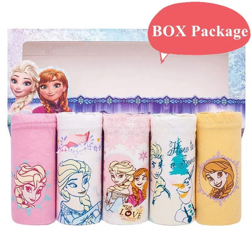 Color: SKY BLUE, Kid Size: 4T - 5 Pack Girls Cotton Briefs With Exquisite Box, Queen Elsa Kids Soft Girls Panties, Princess Cartoon Children's Underpants 2-14T
