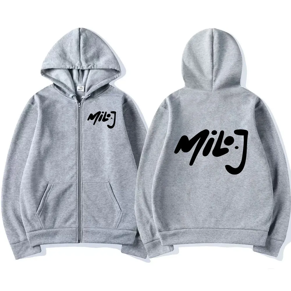 Color: SKY BLUE, Size: XXL - Rapper Milo J Logo Merch Zipper Hoodies Men's Women Fashion Hip Hop Zip Up Hooded Sweatshirts Casual Oversized Jackets Pullovers