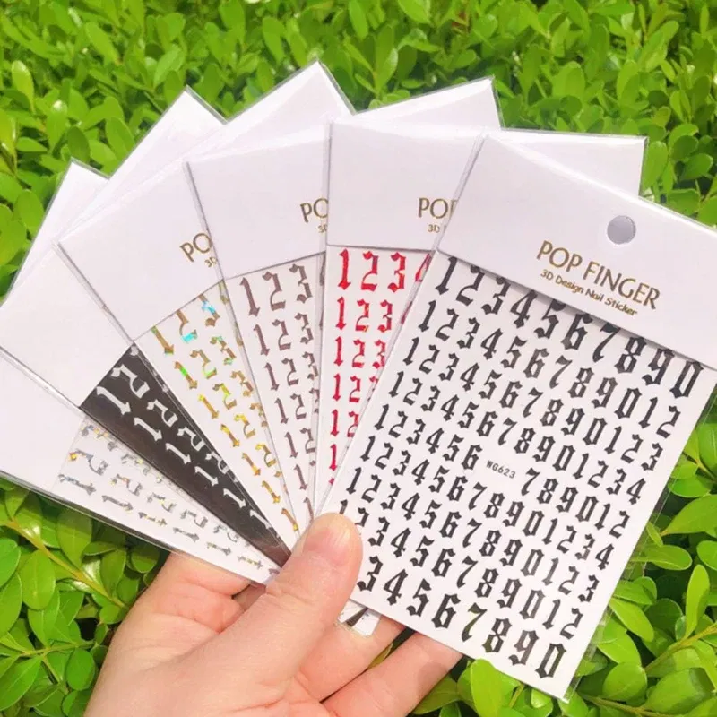 Color: Nickel-Free White - 1PCS New English Alphabet Nail Stickers Multi-Color Laser Reflective Nail Slider Art Cool Text Nail Kit