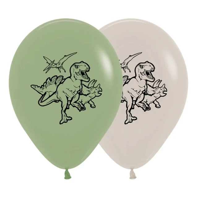Latex Balloons - Dinosaurs Fashion Eucalyptus and White (30cm) - (Set of 25)