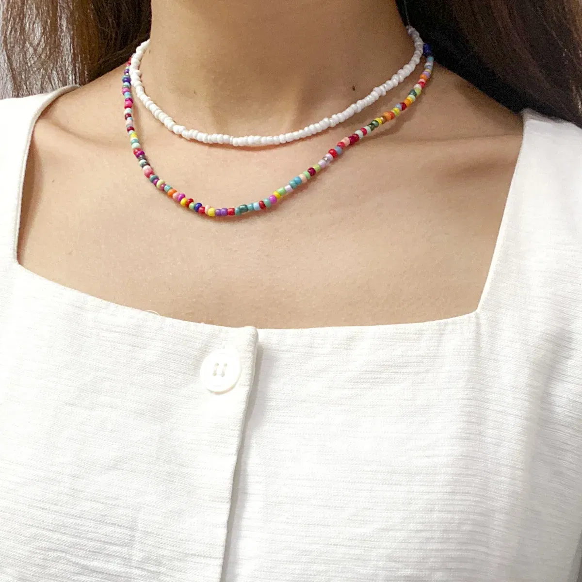 Metal Color: Blue Zinc - 2022 New Trend Colorful Rice Beads Necklace Bohemia Fashion Style Ladies Clavicle Chain Necklace Girls String Pearl Neck Jewelry