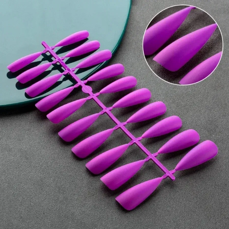 Color: black - Matte False Nails 24PCS Head Frosted Press Glue on Fake Nail Tips Ballet Detachable Full Cover Artificial Fingernails