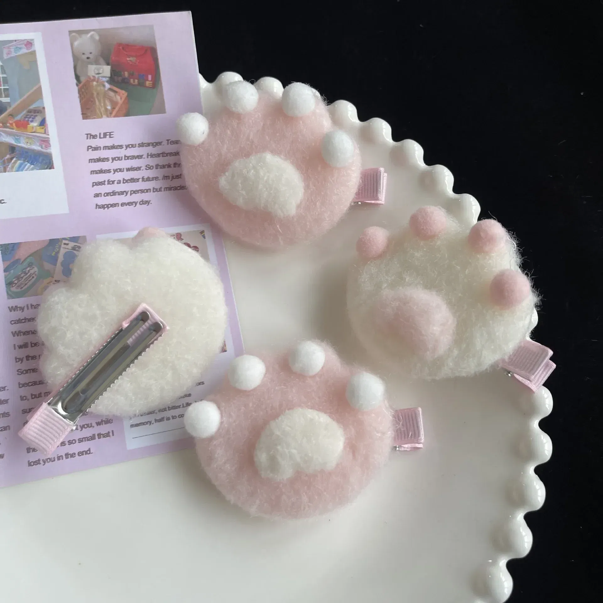 Color: Yellow - 1Pair Cat Claw Hairpins Cute Plush Cat Paw Hair Clips Women Girls Cartoon Mini Small Grip Clip Cosplay Headwear Hair Accessories