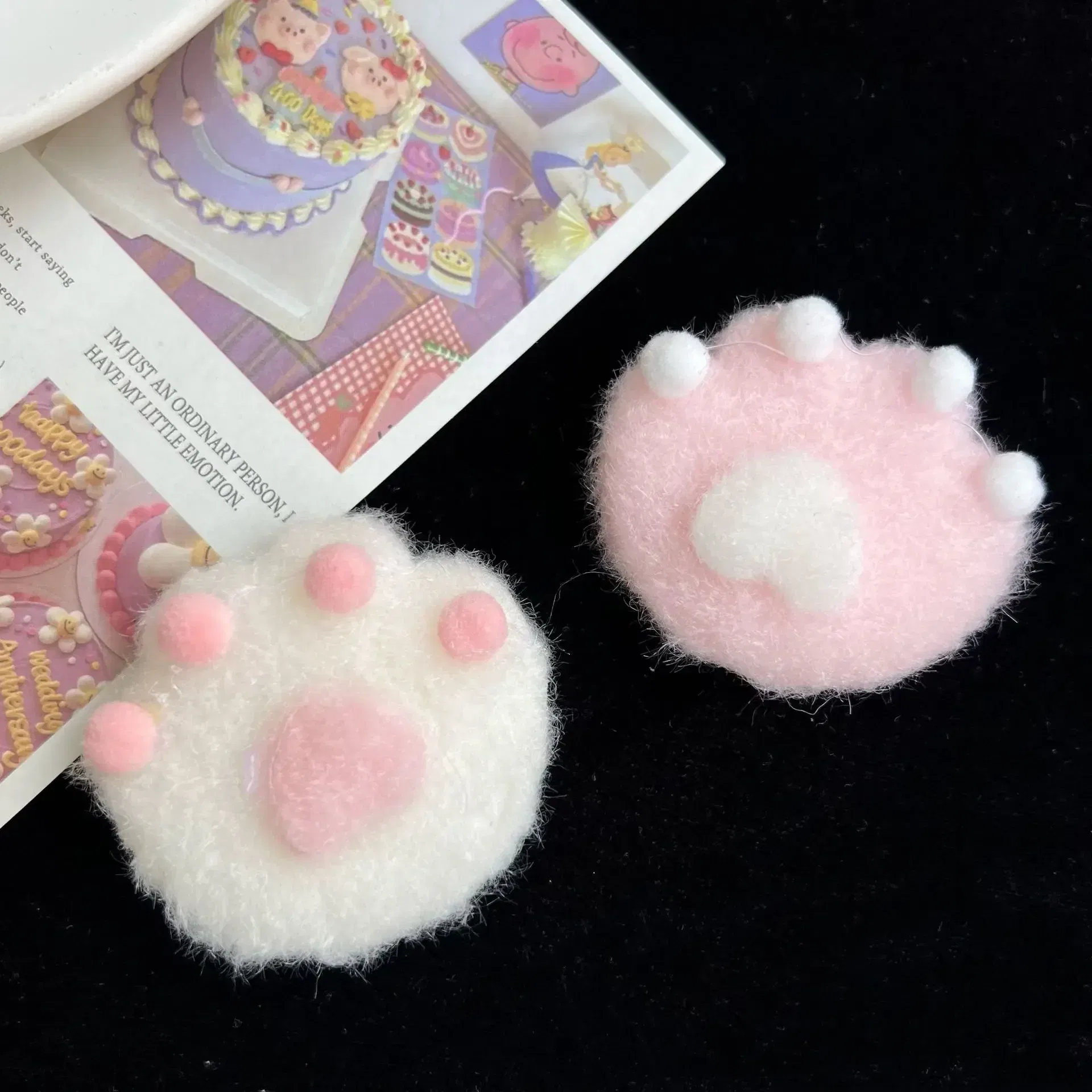 Color: Yellow - 1Pair Cat Claw Hairpins Cute Plush Cat Paw Hair Clips Women Girls Cartoon Mini Small Grip Clip Cosplay Headwear Hair Accessories