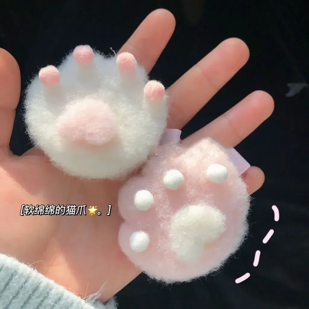 Color: Yellow - 1Pair Cat Claw Hairpins Cute Plush Cat Paw Hair Clips Women Girls Cartoon Mini Small Grip Clip Cosplay Headwear Hair Accessories