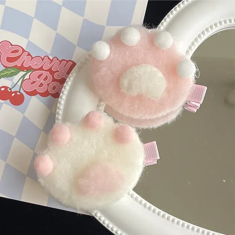 Color: Yellow - 1Pair Cat Claw Hairpins Cute Plush Cat Paw Hair Clips Women Girls Cartoon Mini Small Grip Clip Cosplay Headwear Hair Accessories