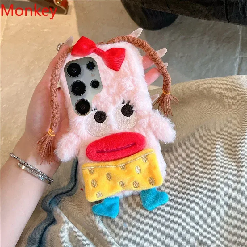 Material: Denim, Color: Beige - 3D Cartoon Braided Girl Silicone Phone Cases For Google Pixel 9 Pro XL 8 5G 7 6 8A 7A 6A Cute Warm Fur Sausage Mouth Cover Gift